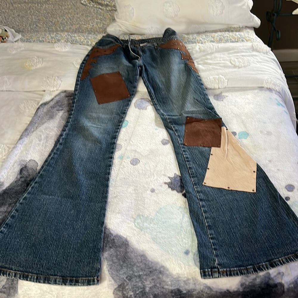 Womens jeans with suede detailing.